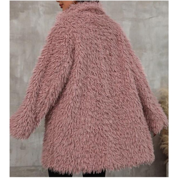 Cozy Pink Fuzzy Open Front Teddy Jacket Coat - Picture 6 of 6
